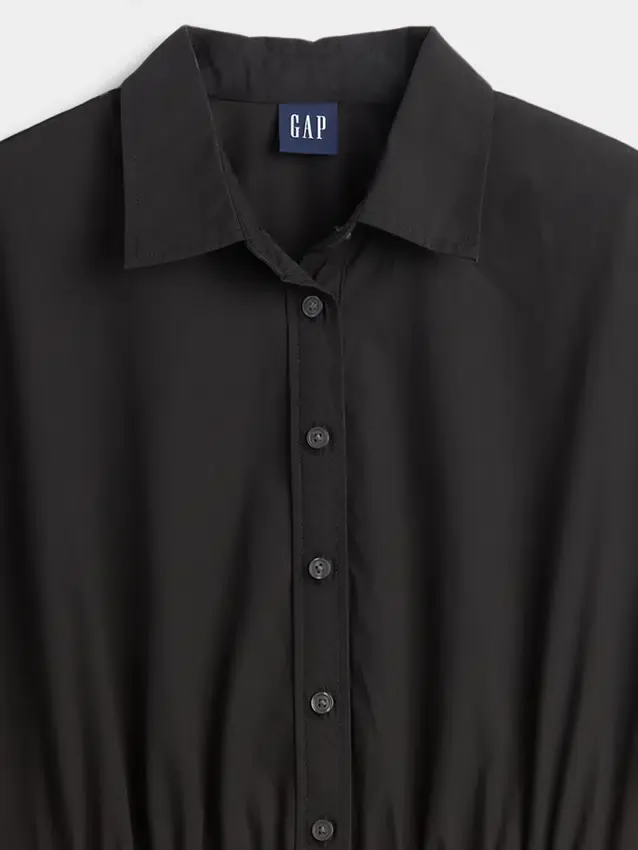 Robe-chemise longue en popeline à taille basse