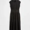 Robe-chemise longue en popeline à taille basse