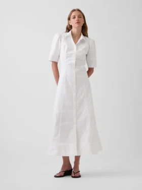 Robe chemise longue à manches bouffantes