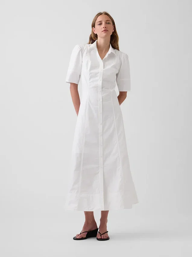 Robe chemise longue à manches bouffantes