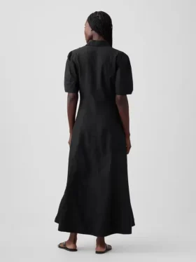 Robe chemise longue à manches bouffantes