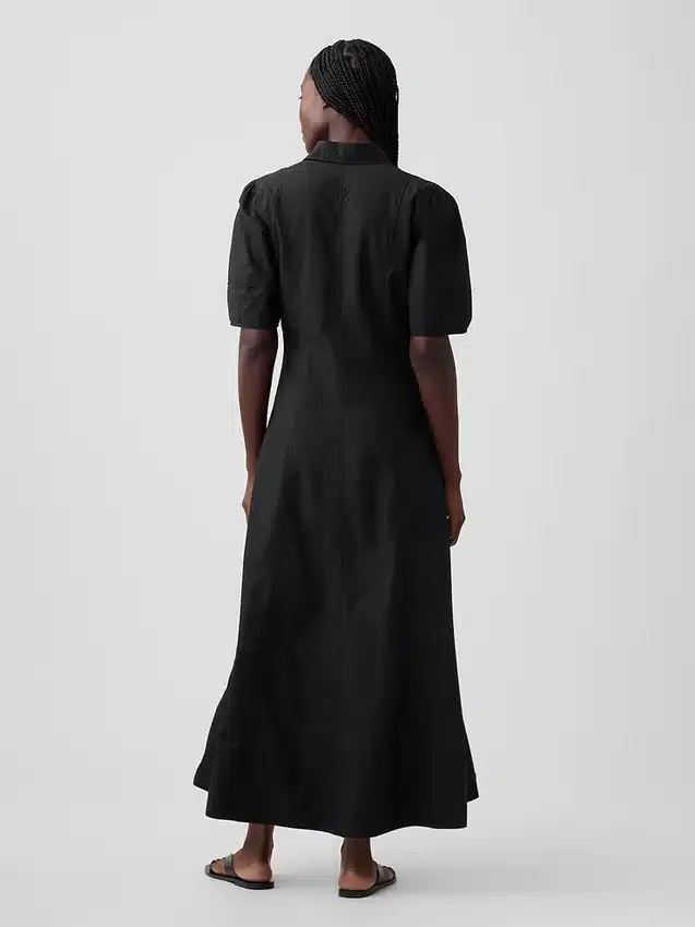 Robe chemise longue à manches bouffantes