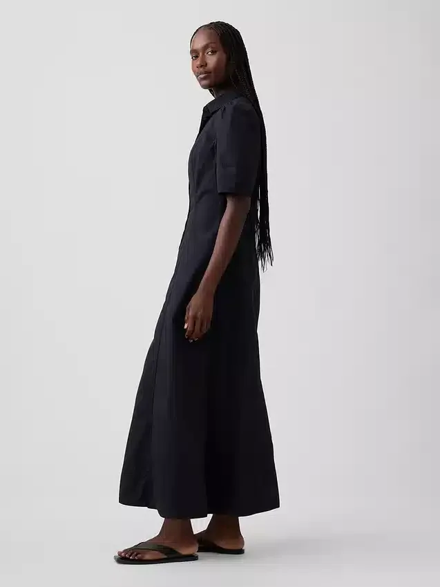Robe chemise longue à manches bouffantes