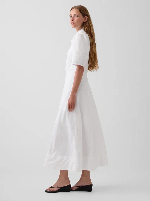 Robe chemise longue à manches bouffantes