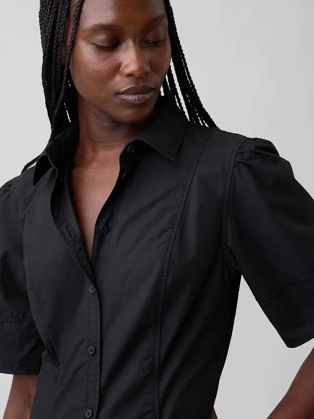 Robe chemise longue à manches bouffantes