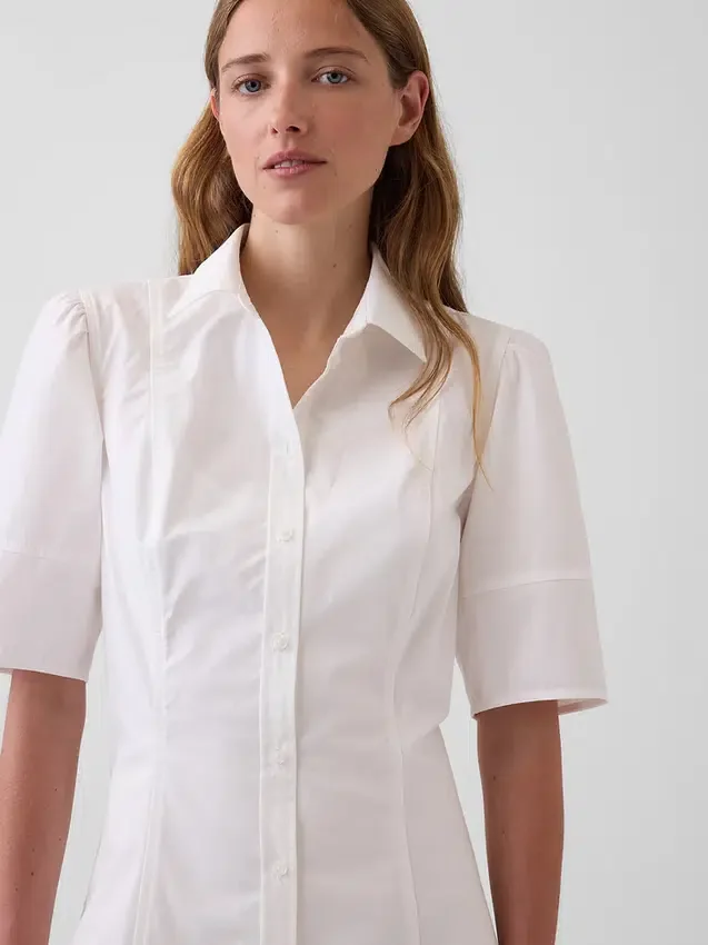 Robe chemise longue à manches bouffantes