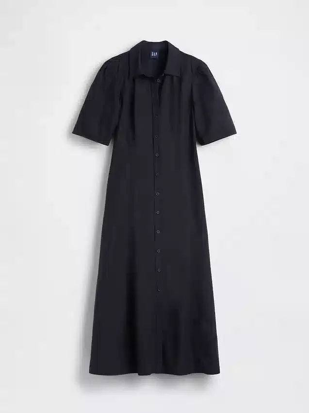 Robe chemise longue à manches bouffantes