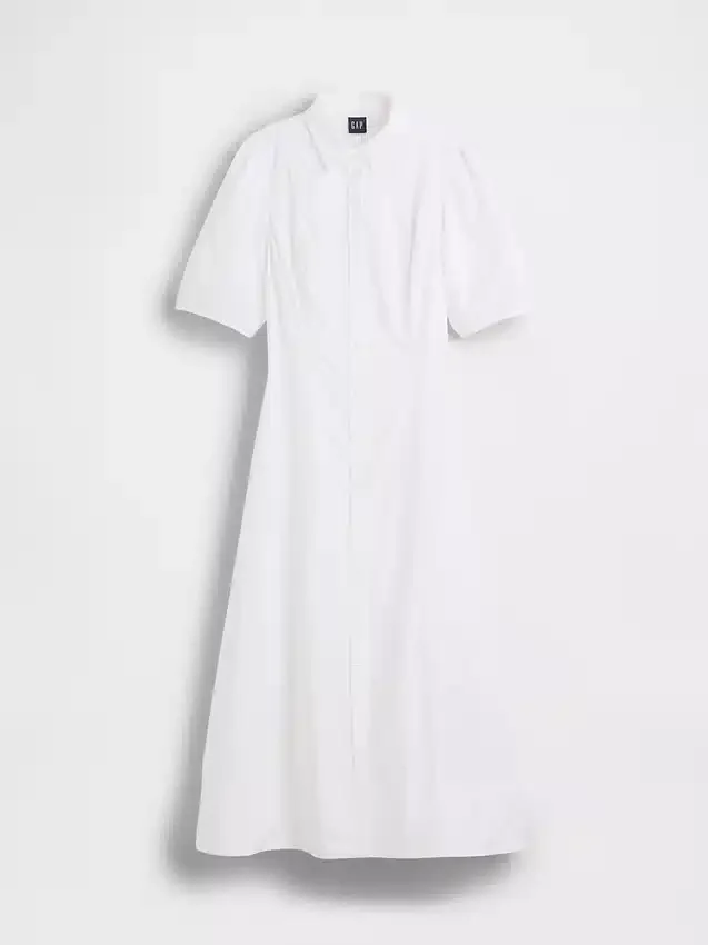 Robe chemise longue à manches bouffantes