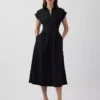 Robe chemise mi-longue cintrée en popeline