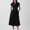 Robe chemise mi-longue cintrée en popeline
