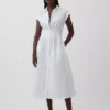 Robe chemise mi-longue cintrée en popeline