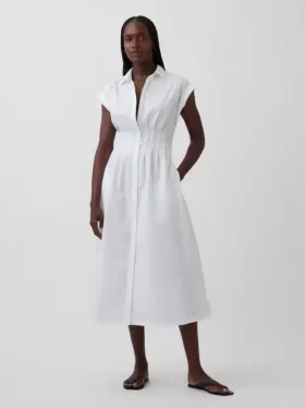 Robe chemise mi-longue cintrée en popeline