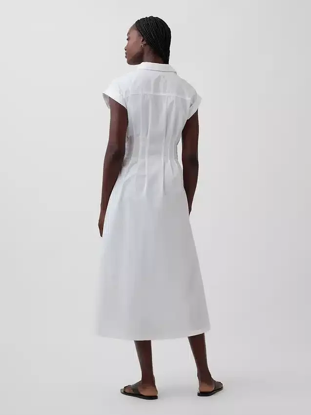 Robe chemise mi-longue cintrée en popeline