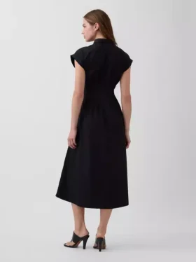 Robe chemise mi-longue cintrée en popeline