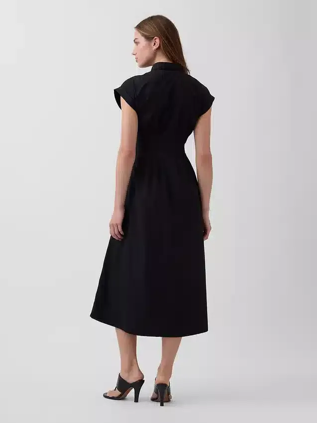 Robe chemise mi-longue cintrée en popeline