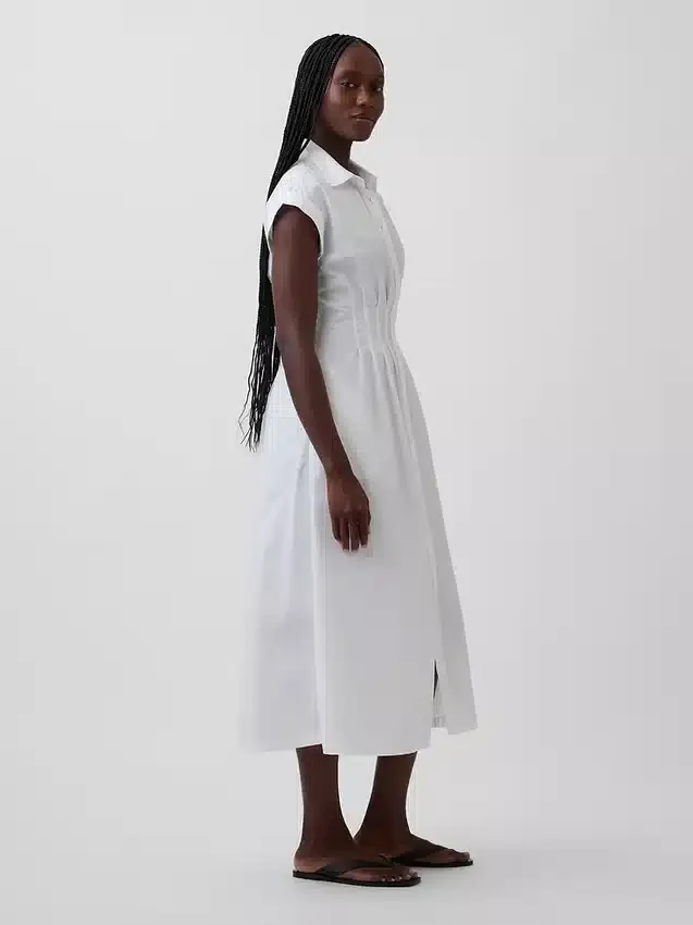 Robe chemise mi-longue cintrée en popeline