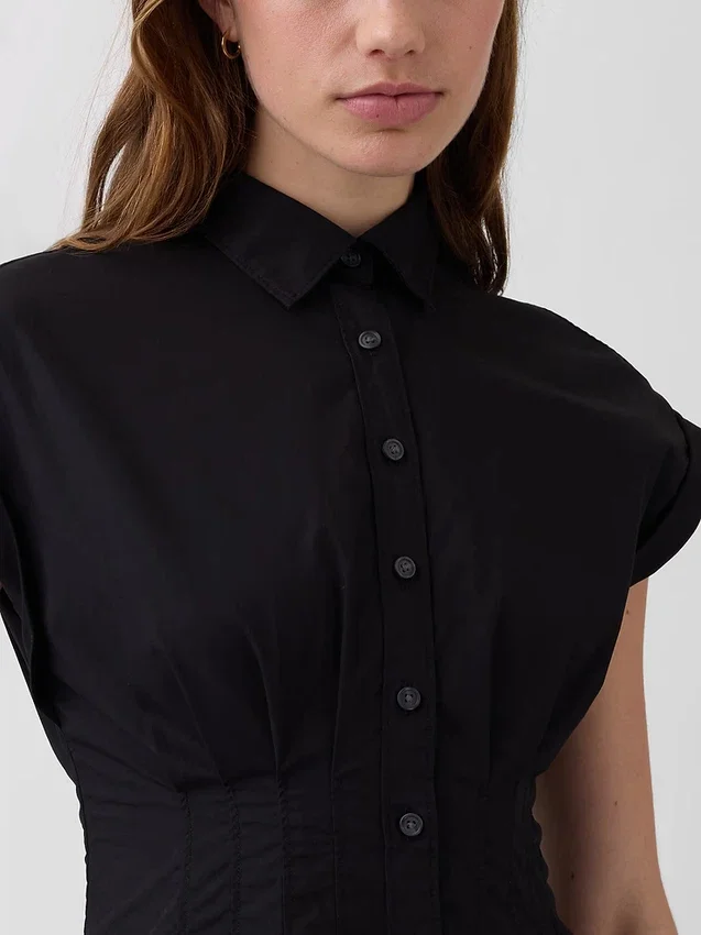 Robe chemise mi-longue cintrée en popeline