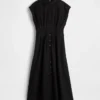 Robe chemise mi-longue cintrée en popeline