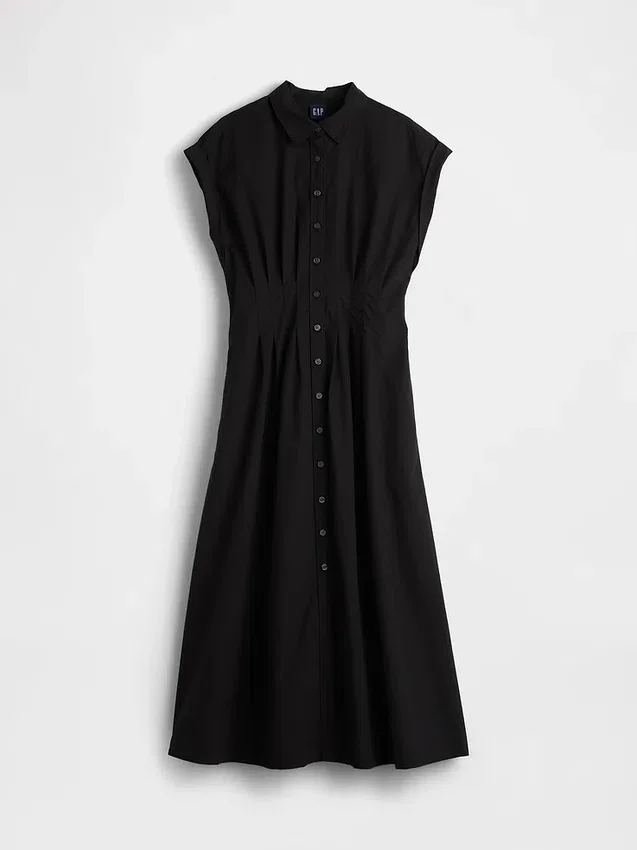 Robe chemise mi-longue cintrée en popeline