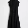 Robe chemise mi-longue cintrée en popeline