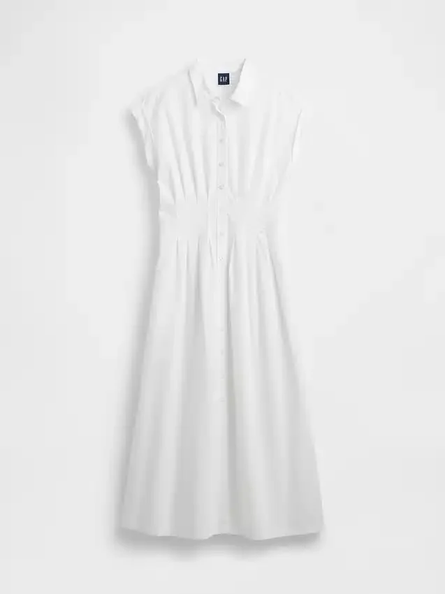 Robe chemise mi-longue cintrée en popeline
