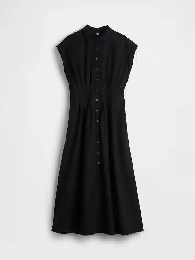 Robe chemise mi-longue cintrée en popeline