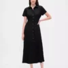 Robe chemise mi-longue en mélange de lin