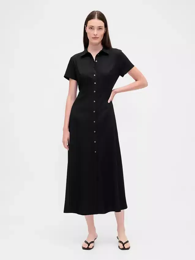 Robe chemise mi-longue en mélange de lin