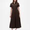 Robe chemise mi-longue en mélange de lin