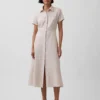 Robe chemise mi-longue en mélange de lin