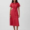 Robe chemise mi-longue en mélange de lin