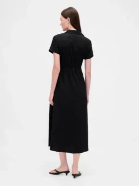 Robe chemise mi-longue en mélange de lin
