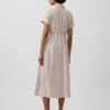 Robe chemise mi-longue en mélange de lin