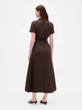 Robe chemise mi-longue en mélange de lin