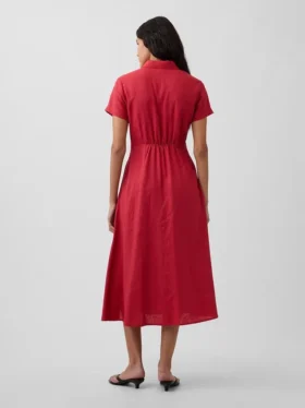 Robe chemise mi-longue en mélange de lin