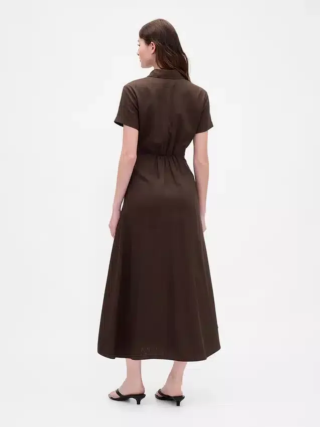 Robe chemise mi-longue en mélange de lin