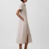 Robe chemise mi-longue en mélange de lin