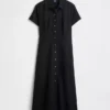 Robe chemise mi-longue en mélange de lin