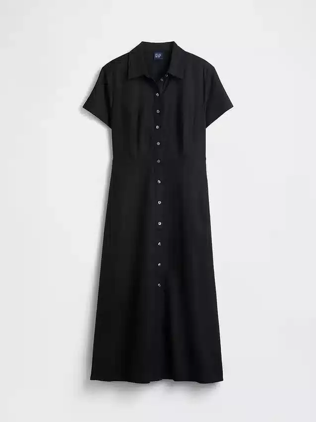 Robe chemise mi-longue en mélange de lin