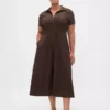 Robe chemise mi-longue en mélange de lin