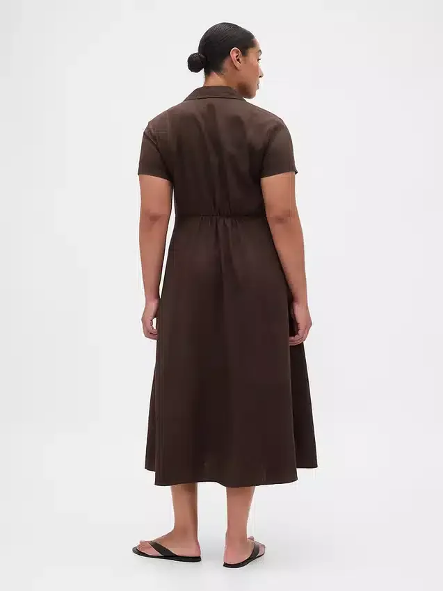 Robe chemise mi-longue en mélange de lin