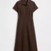 Robe chemise mi-longue en mélange de lin