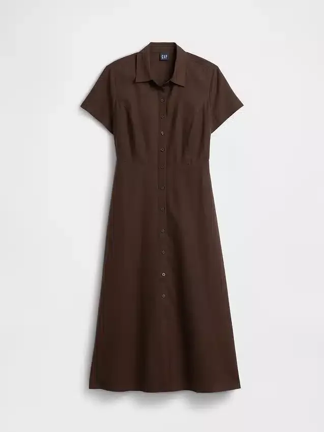 Robe chemise mi-longue en mélange de lin
