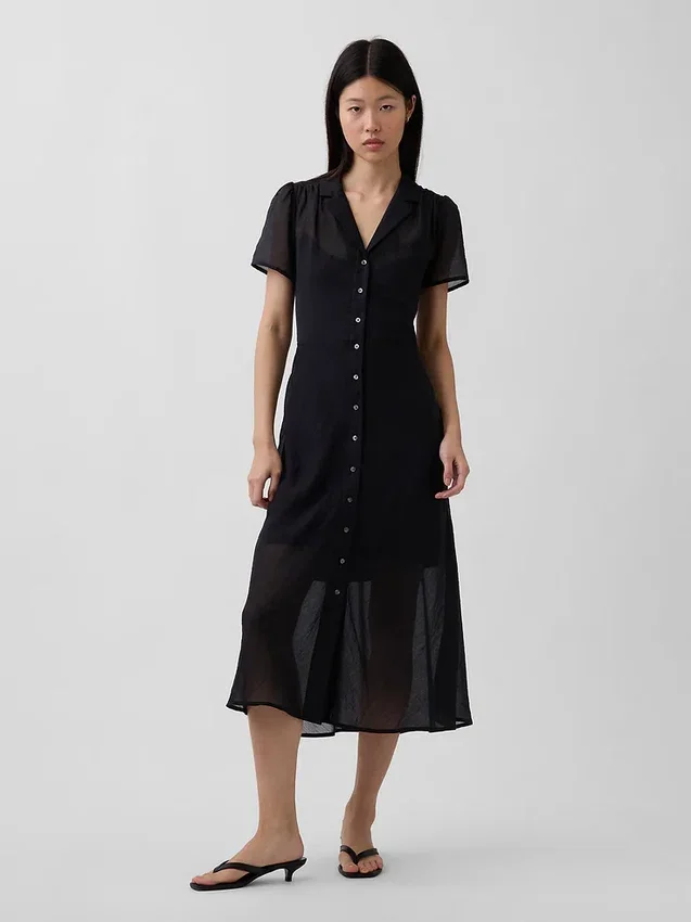 Robe chemise mi-longue transparente