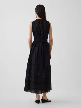 Robe chemise mi-longue à volants et bordure en dentelle