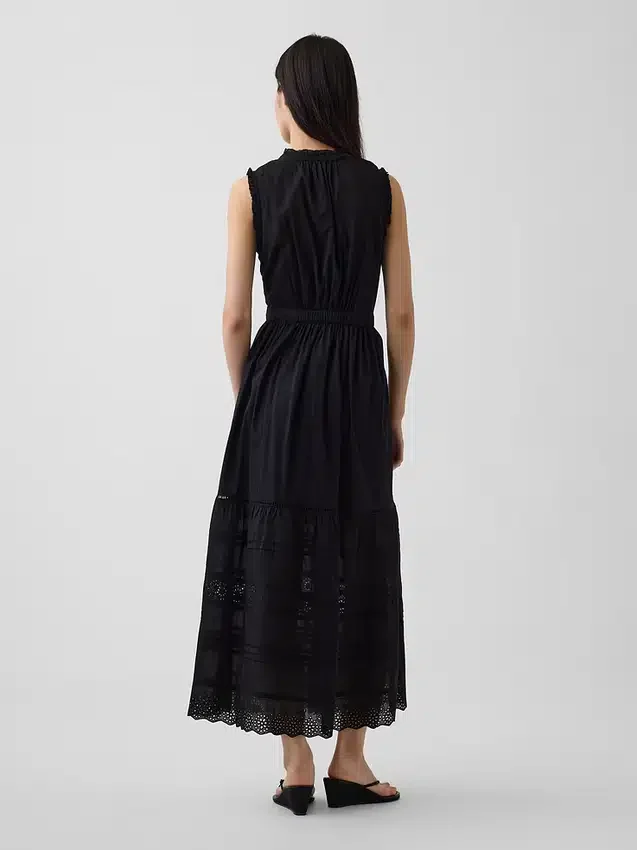 Robe chemise mi-longue à volants et bordure en dentelle