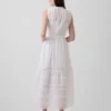 Robe chemise mi-longue à volants et bordure en dentelle