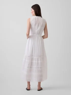 Robe chemise mi-longue à volants et bordure en dentelle