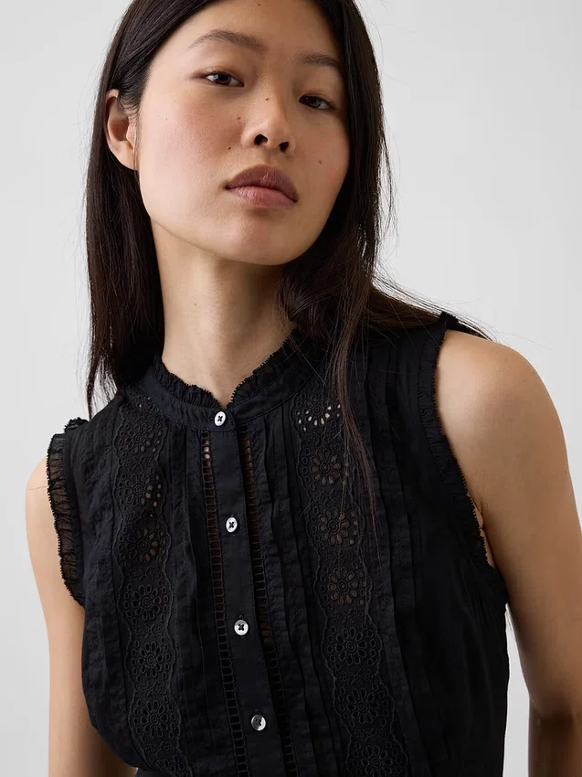 Robe chemise mi-longue à volants et bordure en dentelle