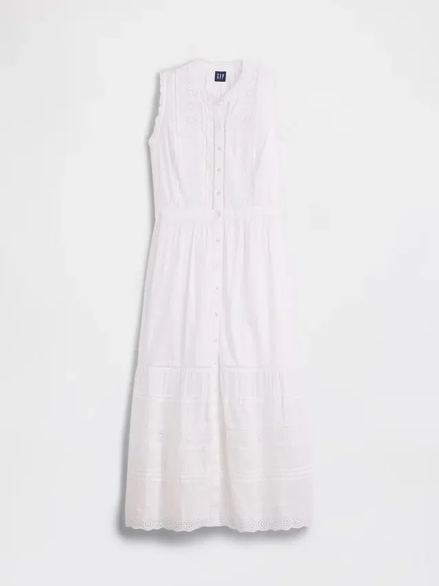 Robe chemise mi-longue à volants et bordure en dentelle